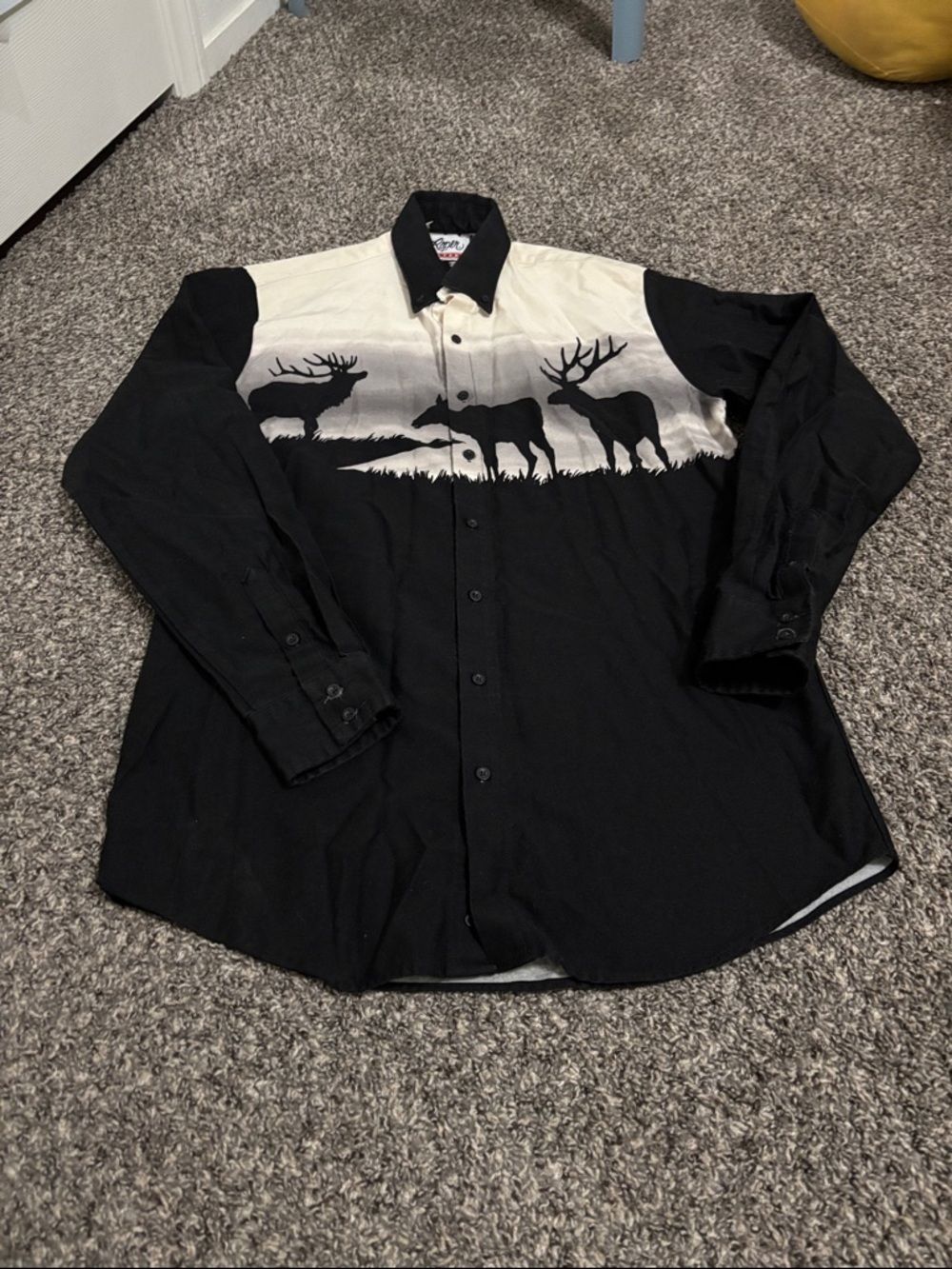 Roper vintage shirt large deer elk print made in USA western cowboy 16.5 button